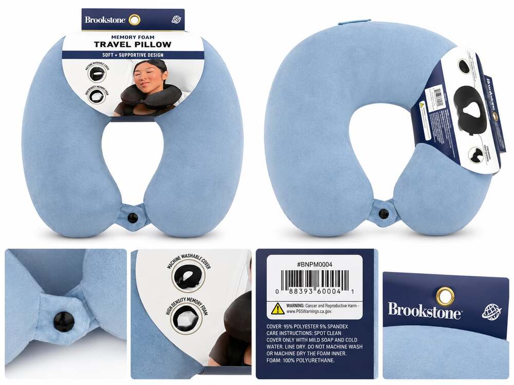 Brookstone Memory Foam Travel Pillow Blue